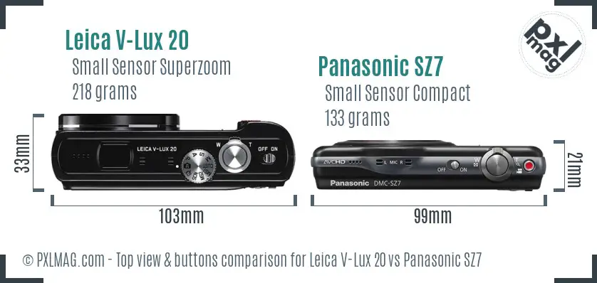 Leica V-Lux 20 vs Panasonic SZ7 top view buttons comparison