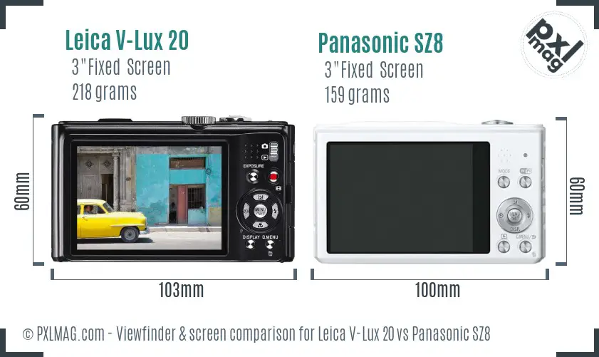 Leica V-Lux 20 vs Panasonic SZ8 Screen and Viewfinder comparison