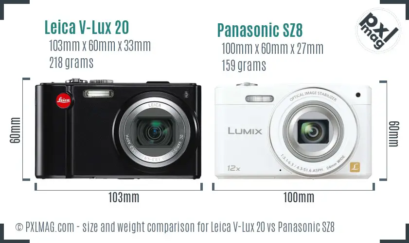 Leica V-Lux 20 vs Panasonic SZ8 size comparison
