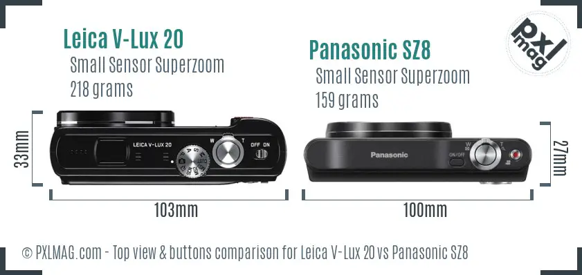Leica V-Lux 20 vs Panasonic SZ8 top view buttons comparison
