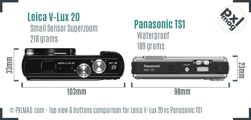 Leica V-Lux 20 vs Panasonic TS1 top view buttons comparison Leica V-Lux 20 vs Panasonic TS1 top view buttons comparison