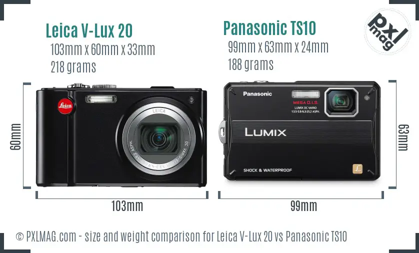 Leica V-Lux 20 vs Panasonic TS10 size comparison