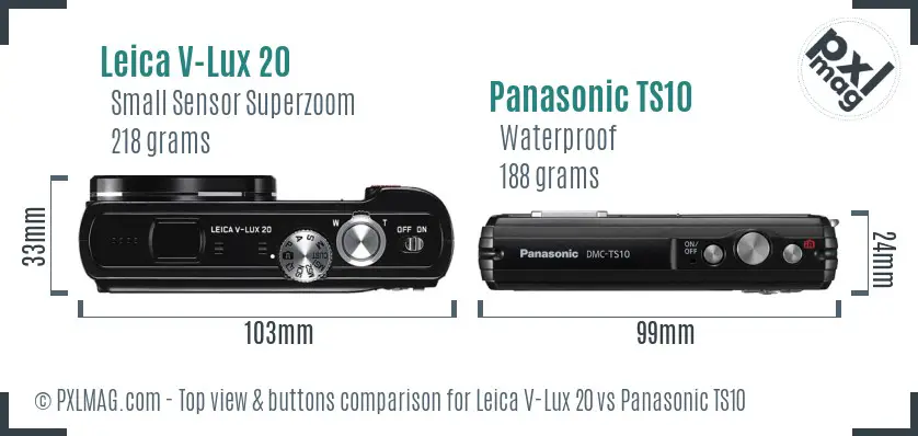 Leica V-Lux 20 vs Panasonic TS10 top view buttons comparison