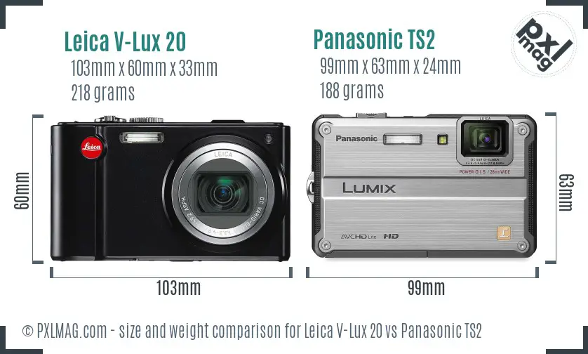 Leica V-Lux 20 vs Panasonic TS2 size comparison Leica V-Lux 20 vs Panasonic TS2 size comparison