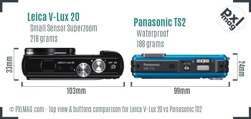 Leica V-Lux 20 vs Panasonic TS2 top view buttons comparison Leica V-Lux 20 vs Panasonic TS2 top view buttons comparison