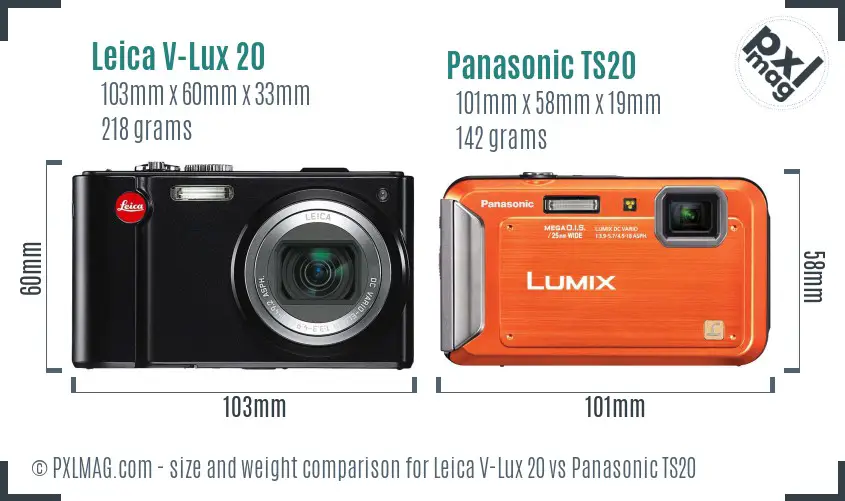 Leica V-Lux 20 vs Panasonic TS20 size comparison Leica V-Lux 20 vs Panasonic TS20 size comparison