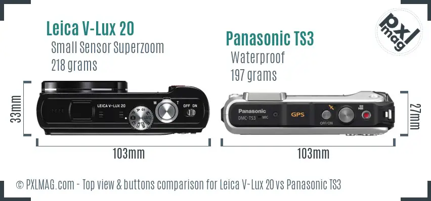 Leica V-Lux 20 vs Panasonic TS3 top view buttons comparison