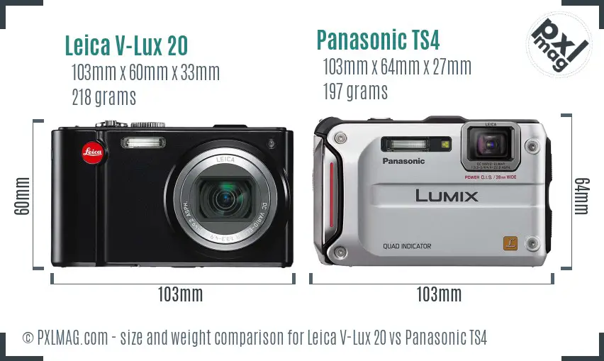 Leica V-Lux 20 vs Panasonic TS4 size comparison Leica V-Lux 20 vs Panasonic TS4 size comparison