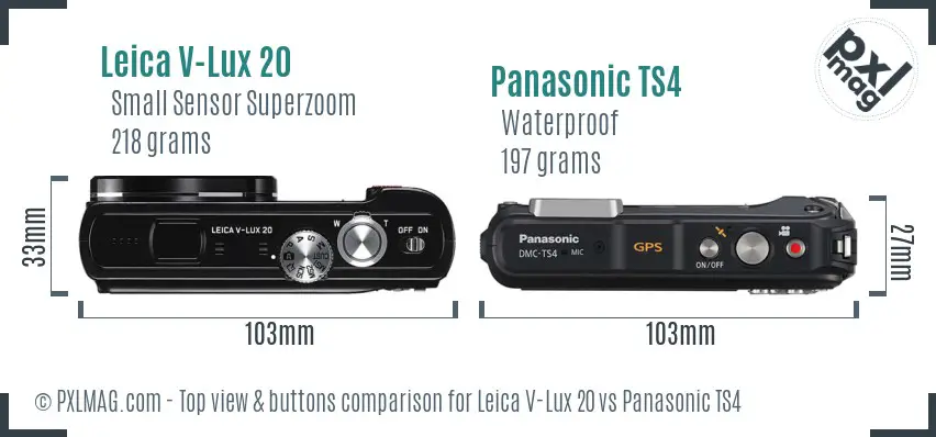 Leica V-Lux 20 vs Panasonic TS4 top view buttons comparison Leica V-Lux 20 vs Panasonic TS4 top view buttons comparison