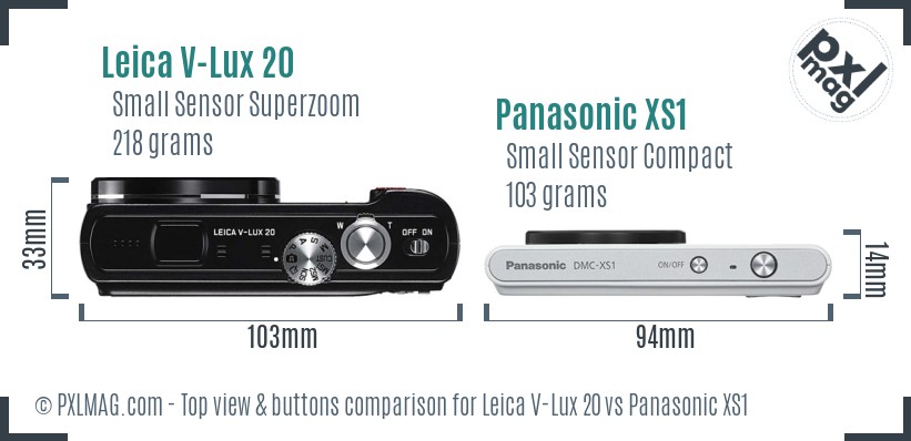 Leica V-Lux 20 vs Panasonic XS1 top view buttons comparison