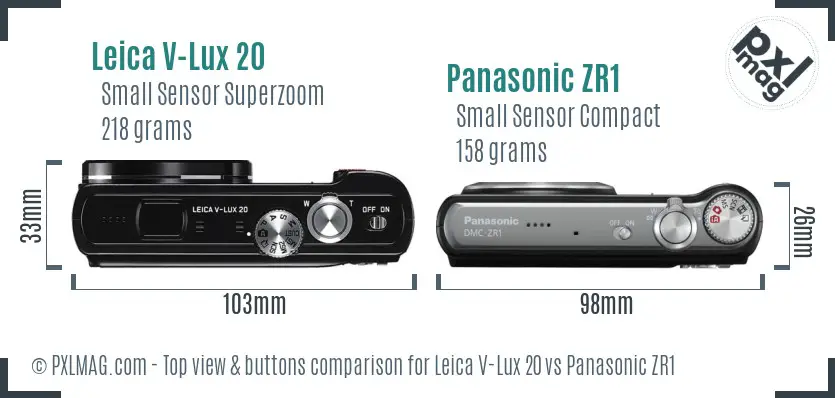 Leica V-Lux 20 vs Panasonic ZR1 top view buttons comparison Leica V-Lux 20 vs Panasonic ZR1 top view buttons comparison