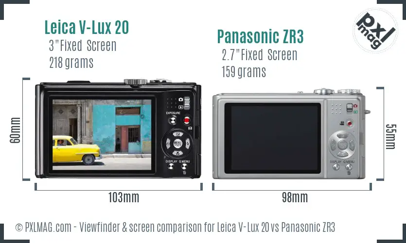 Leica V-Lux 20 vs Panasonic ZR3 Screen and Viewfinder comparison