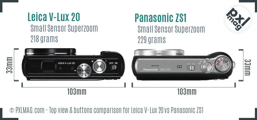 Leica V-Lux 20 vs Panasonic ZS1 top view buttons comparison