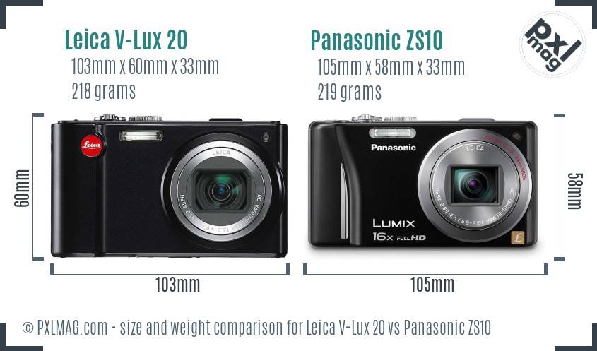 Leica V-Lux 20 vs Panasonic ZS10 size comparison