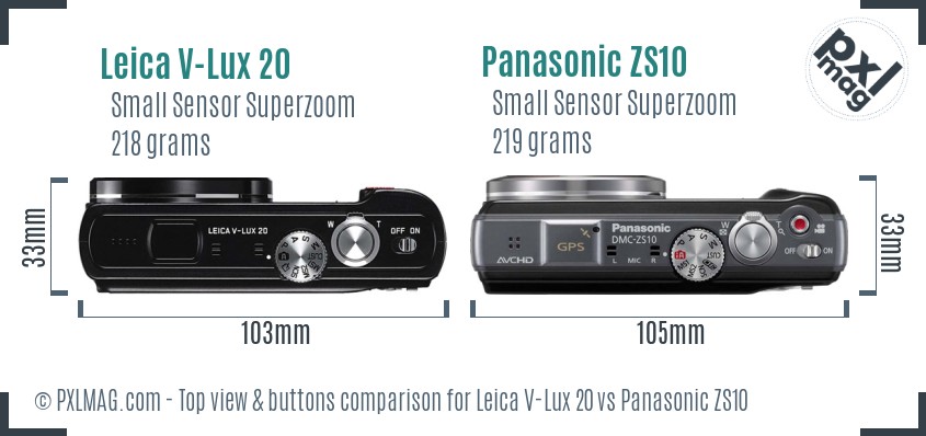 Leica V-Lux 20 vs Panasonic ZS10 top view buttons comparison