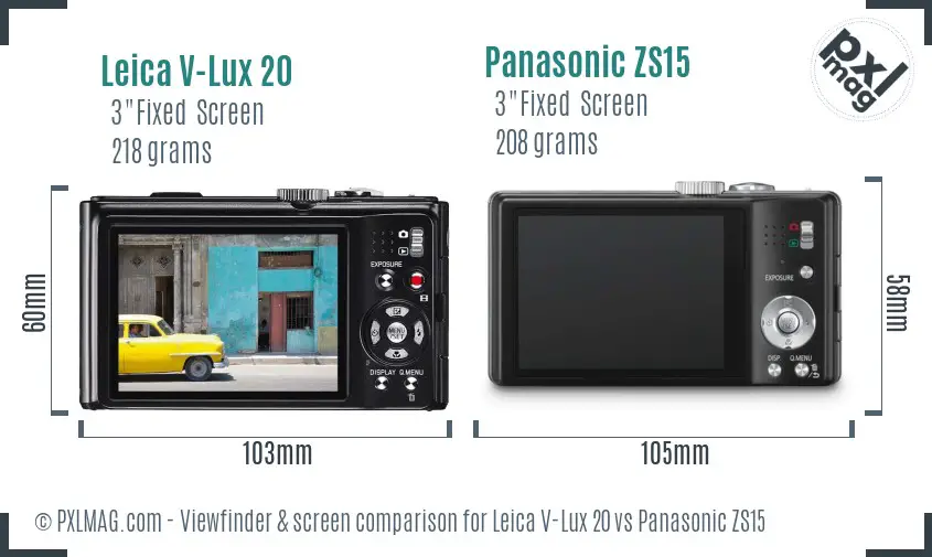 Leica V-Lux 20 vs Panasonic ZS15 Screen and Viewfinder comparison