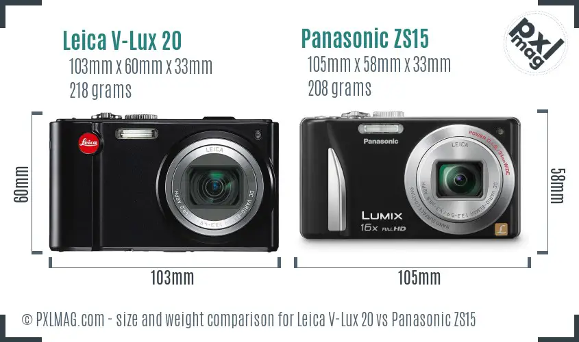 Leica V-Lux 20 vs Panasonic ZS15 size comparison