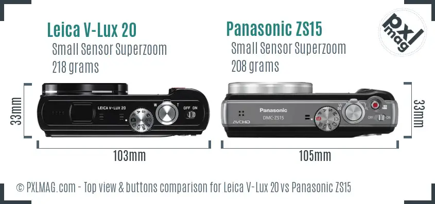 Leica V-Lux 20 vs Panasonic ZS15 top view buttons comparison
