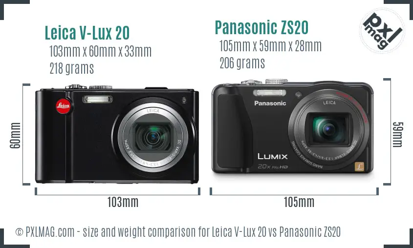 Leica V-Lux 20 vs Panasonic ZS20 size comparison