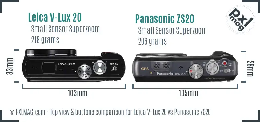 Leica V-Lux 20 vs Panasonic ZS20 top view buttons comparison