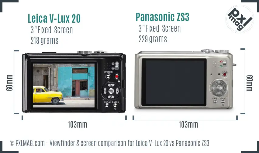 Leica V-Lux 20 vs Panasonic ZS3 Screen and Viewfinder comparison