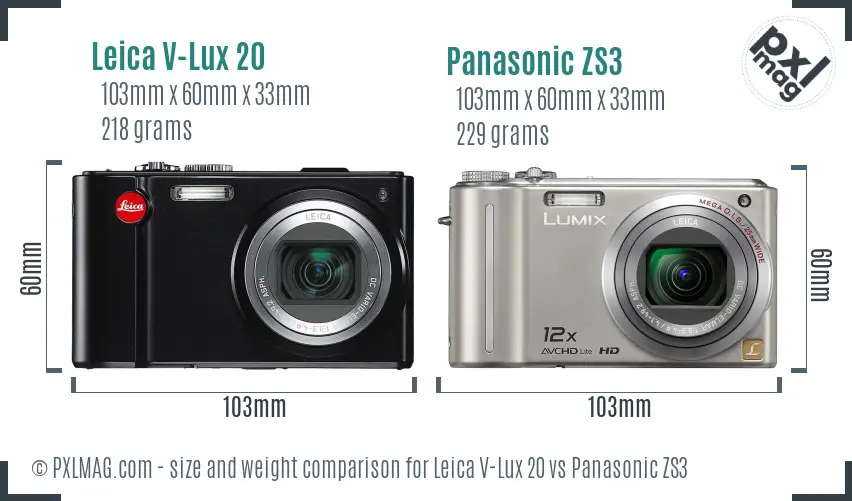 Leica V-Lux 20 vs Panasonic ZS3 size comparison