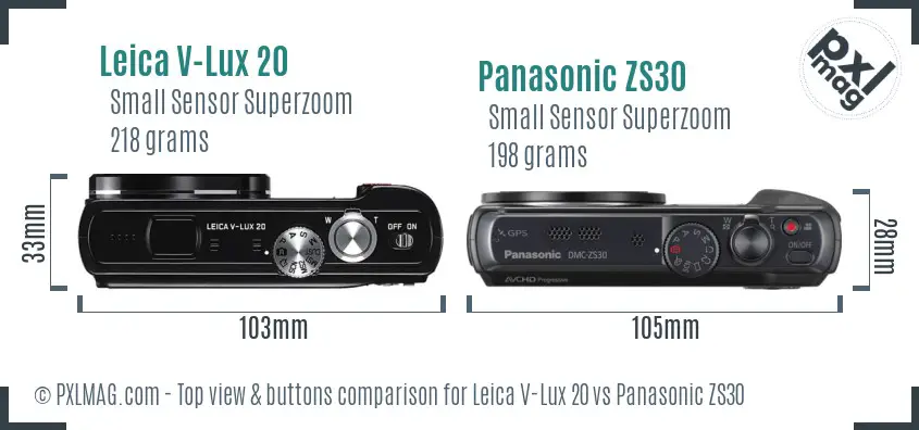 Leica V-Lux 20 vs Panasonic ZS30 top view buttons comparison Leica V-Lux 20 vs Panasonic ZS30 top view buttons comparison