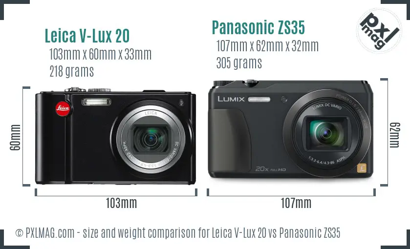 Leica V-Lux 20 vs Panasonic ZS35 size comparison