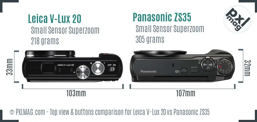 Leica V-Lux 20 vs Panasonic ZS35 top view buttons comparison