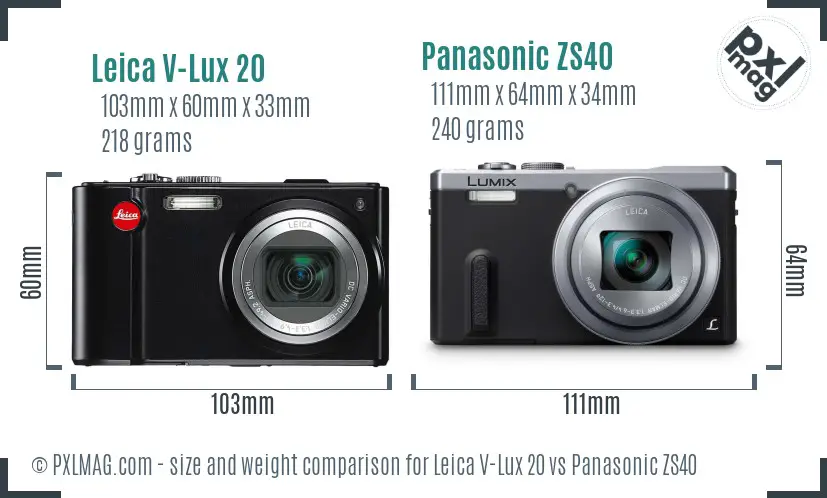 Leica V-Lux 20 vs Panasonic ZS40 size comparison Leica V-Lux 20 vs Panasonic ZS40 size comparison