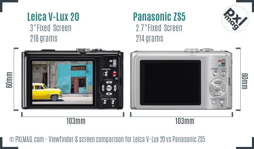 Leica V-Lux 20 vs Panasonic ZS5 Screen and Viewfinder comparison