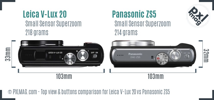 Leica V-Lux 20 vs Panasonic ZS5 top view buttons comparison