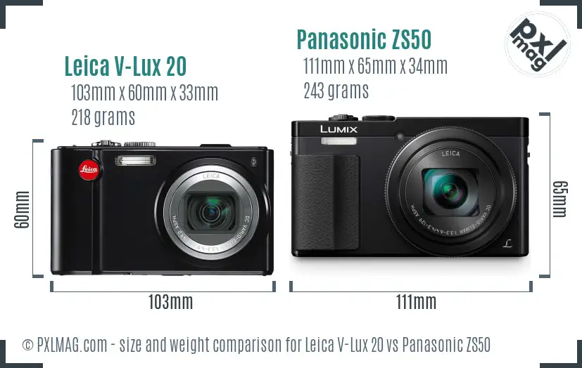Leica V-Lux 20 vs Panasonic ZS50 size comparison Leica V-Lux 20 vs Panasonic ZS50 size comparison