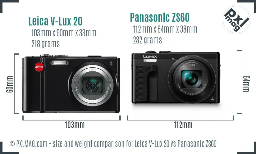 Leica V-Lux 20 vs Panasonic ZS60 size comparison