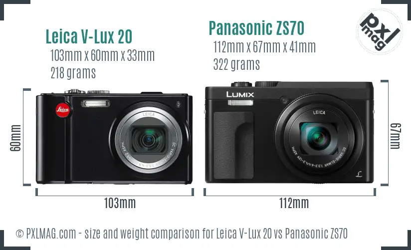 Leica V-Lux 20 vs Panasonic ZS70 size comparison