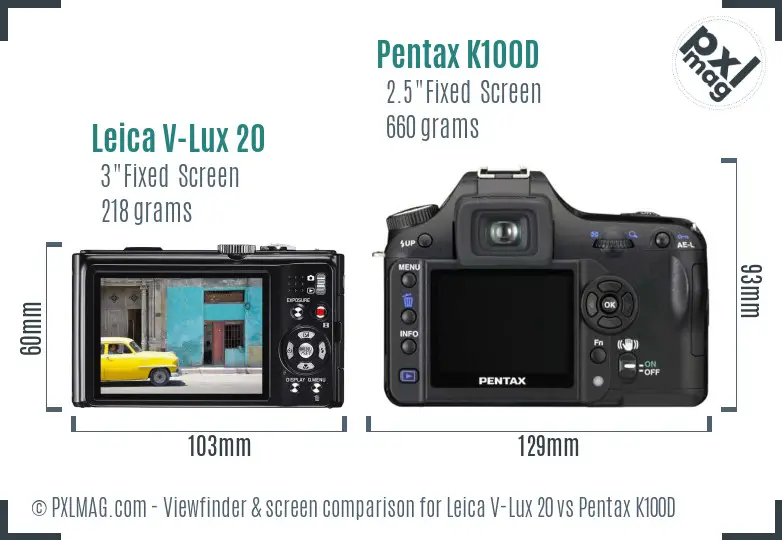 Leica V-Lux 20 vs Pentax K100D Screen and Viewfinder comparison
