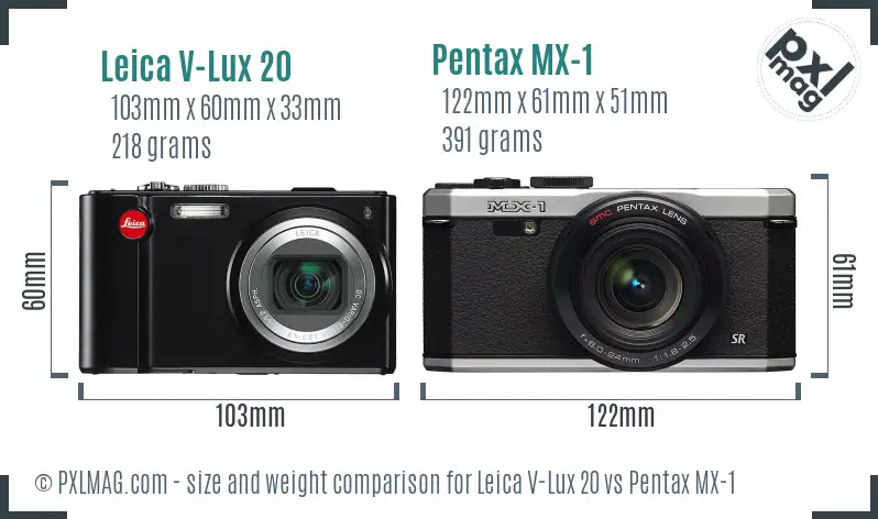 Leica V-Lux 20 vs Pentax MX-1 size comparison Leica V-Lux 20 vs Pentax MX-1 size comparison