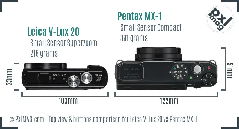 Leica V-Lux 20 vs Pentax MX-1 top view buttons comparison