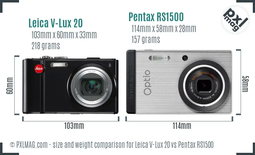 Leica V-Lux 20 vs Pentax RS1500 size comparison