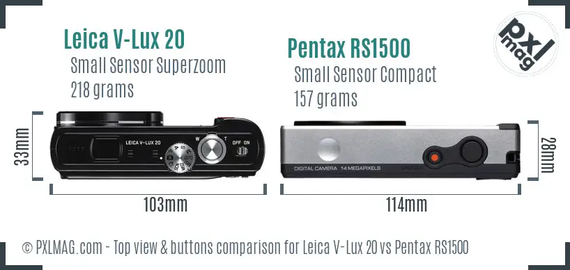 Leica V-Lux 20 vs Pentax RS1500 top view buttons comparison