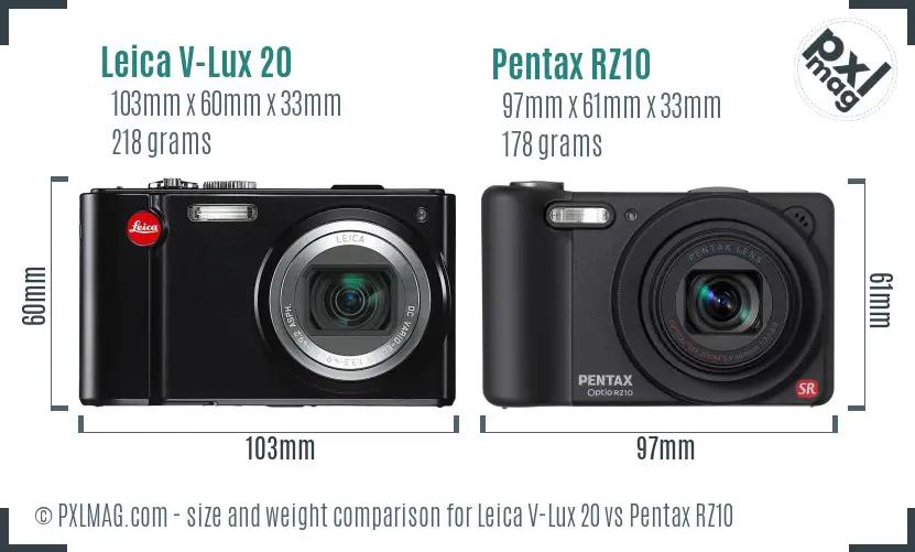 Leica V-Lux 20 vs Pentax RZ10 size comparison Leica V-Lux 20 vs Pentax RZ10 size comparison