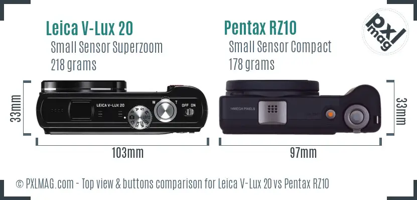 Leica V-Lux 20 vs Pentax RZ10 top view buttons comparison Leica V-Lux 20 vs Pentax RZ10 top view buttons comparison