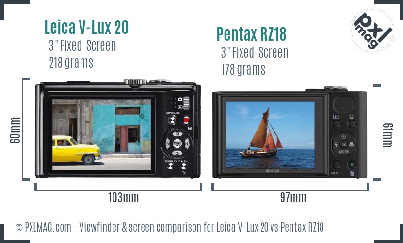 Leica V-Lux 20 vs Pentax RZ18 Screen and Viewfinder comparison