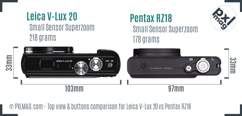 Leica V-Lux 20 vs Pentax RZ18 top view buttons comparison