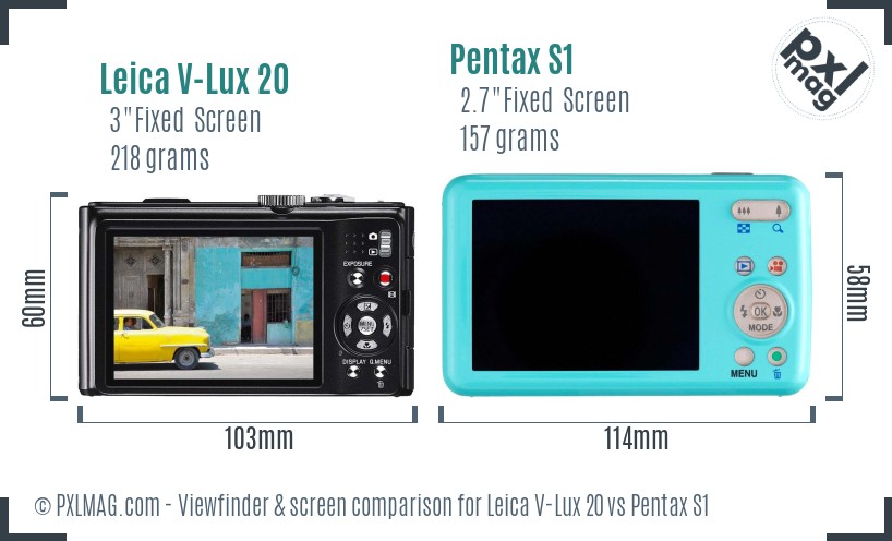 Leica V-Lux 20 vs Pentax S1 Screen and Viewfinder comparison