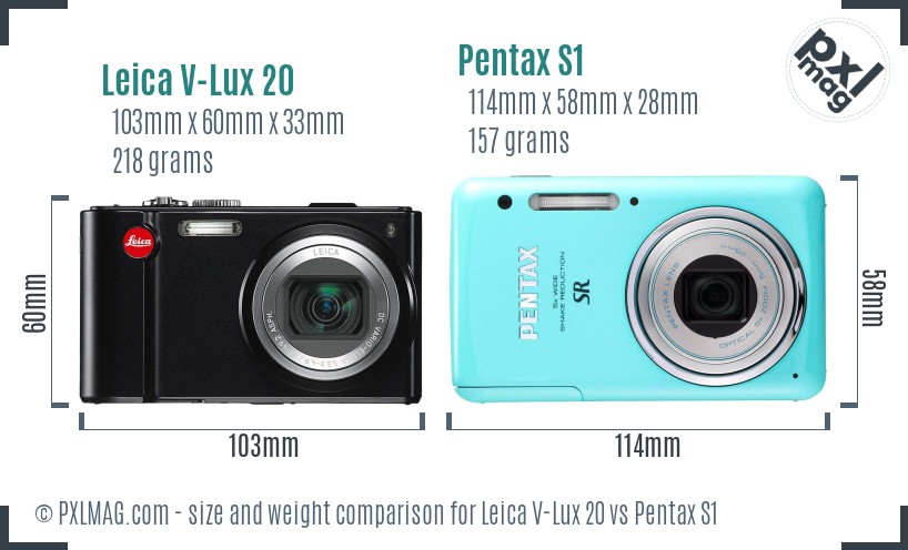 Leica V-Lux 20 vs Pentax S1 size comparison