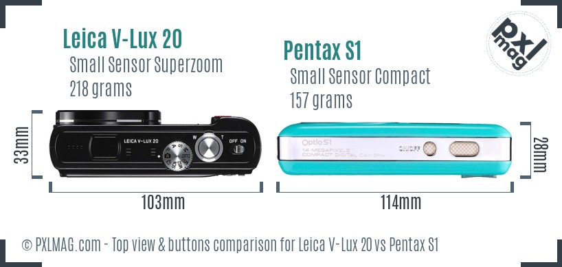 Leica V-Lux 20 vs Pentax S1 top view buttons comparison
