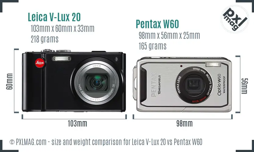 Leica V-Lux 20 vs Pentax W60 size comparison Leica V-Lux 20 vs Pentax W60 size comparison