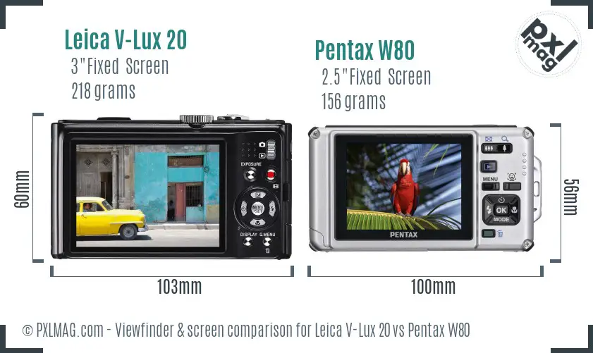 Leica V-Lux 20 vs Pentax W80 Screen and Viewfinder comparison
