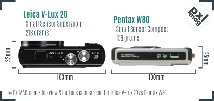 Leica V-Lux 20 vs Pentax W80 top view buttons comparison